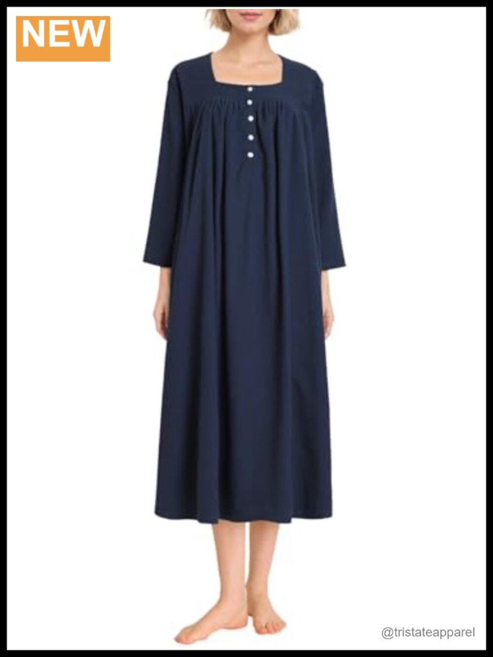 Women's Cotton Flannel Nightgown 3/4 Sleeve Calf Length Pockets